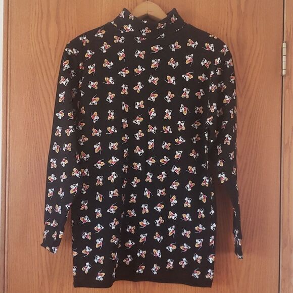 Black Mickey Mouse Print Turtleneck Shirt Sz S - Great For Under a Cardigan Sz S - Picture 2 of 5